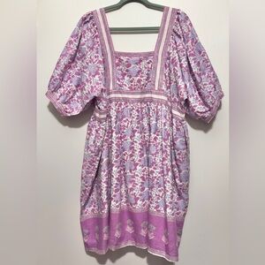 Mille Resort & Travel Liesl Mini Dress Seaside Daisy Square Neck Size L Boho